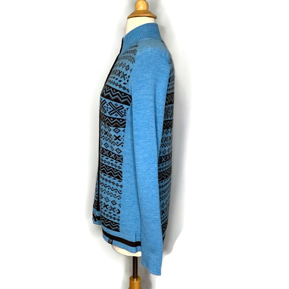 Neve Blue Brown Mock Neck Zip Up Wool Cardigan Sweater Size L - Picture 2 of 10